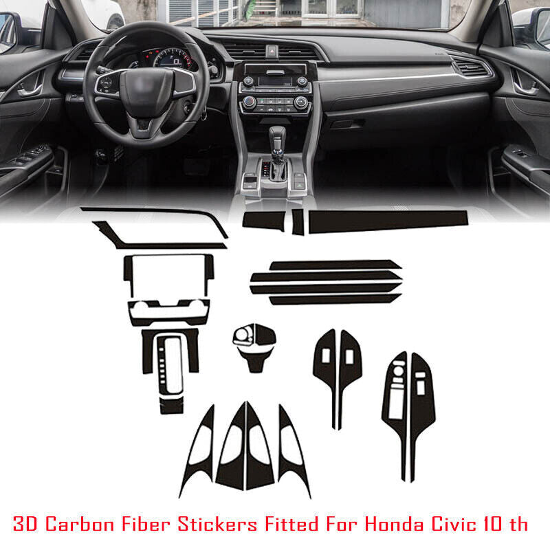 Interior Center Console Carbon Fiber Molding Sticker Decals For Honda Civic 10th