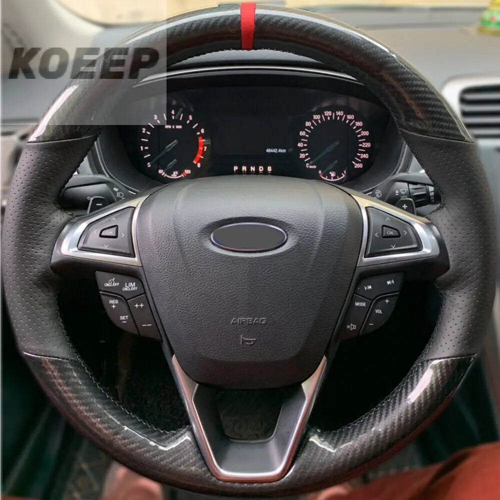 Carbon Fiber&PU Leather Steering Wheel Hand Sewing Wrap Cover For Ford Fusion 6B93BC-57