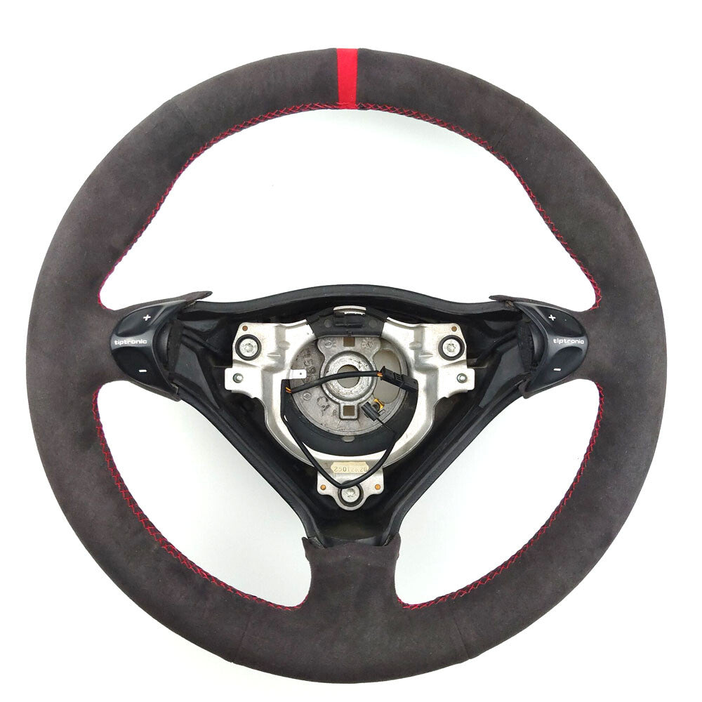 Black Suede Leather Steering Red Stitch Wheel Wrap Cover For Porsche Carrera 911