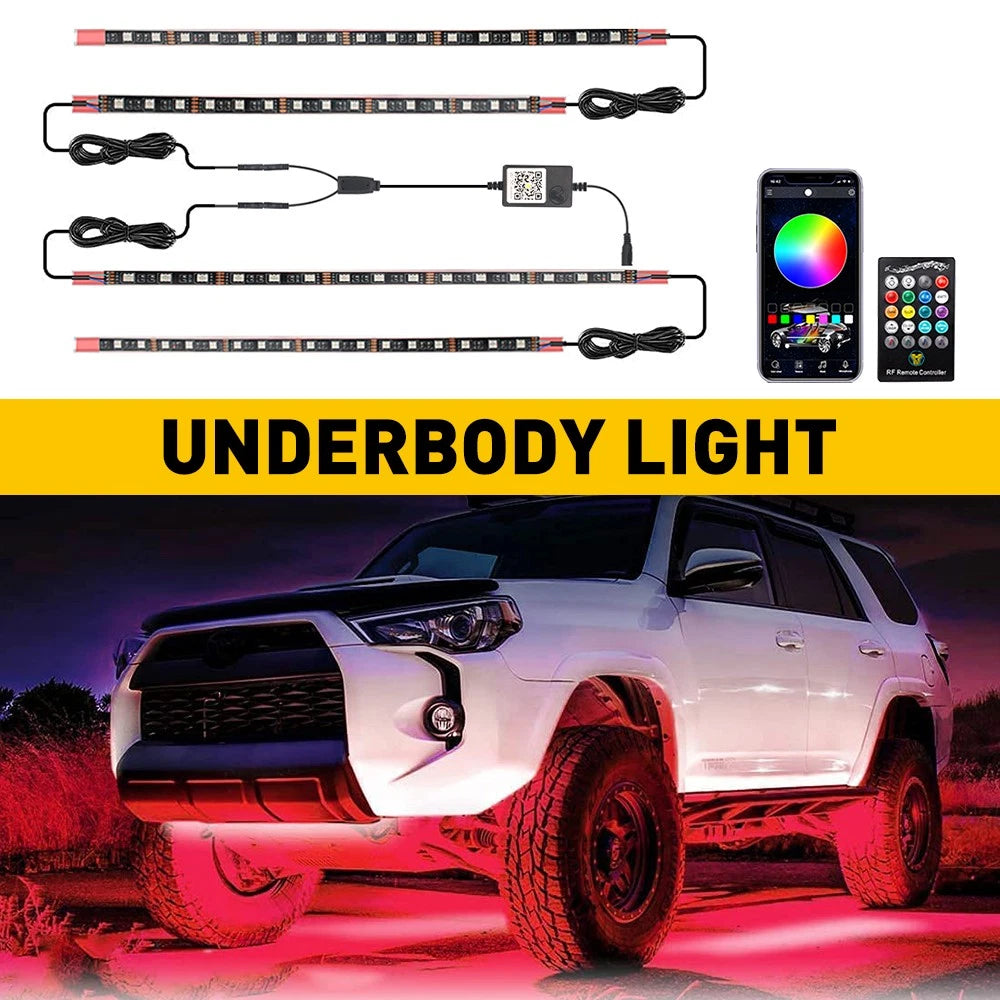 4PC RGB Strip LED Under Car Tube Underglow Underbody System Neon Light Kit USEOA 6B93BC-57