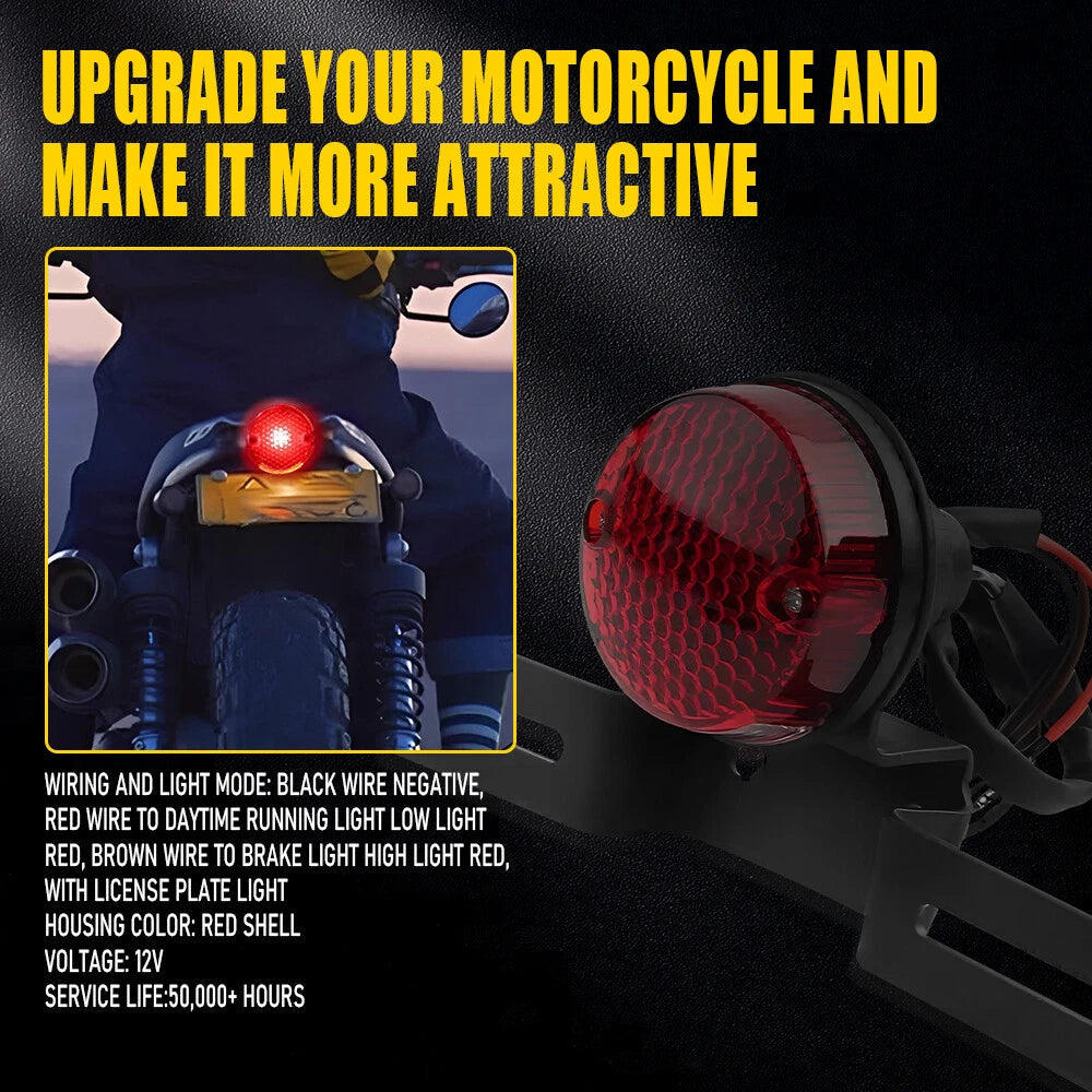 Round Motorcycle LED Brake Tail Light Red For Harley Chopper Bobber Cafe Racer A 6B93BC-57