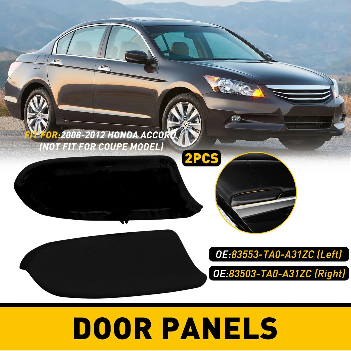 Left Right Side Door Panel Handle Armrest Black For 2008-2012 Honda Accord EOA 6B93BC-57