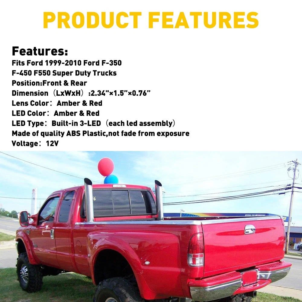 4x Bed LED Light Kit For 1999-2010 Ford F350 Amber/Red Side Fender Marker Dually 6B93BC-57