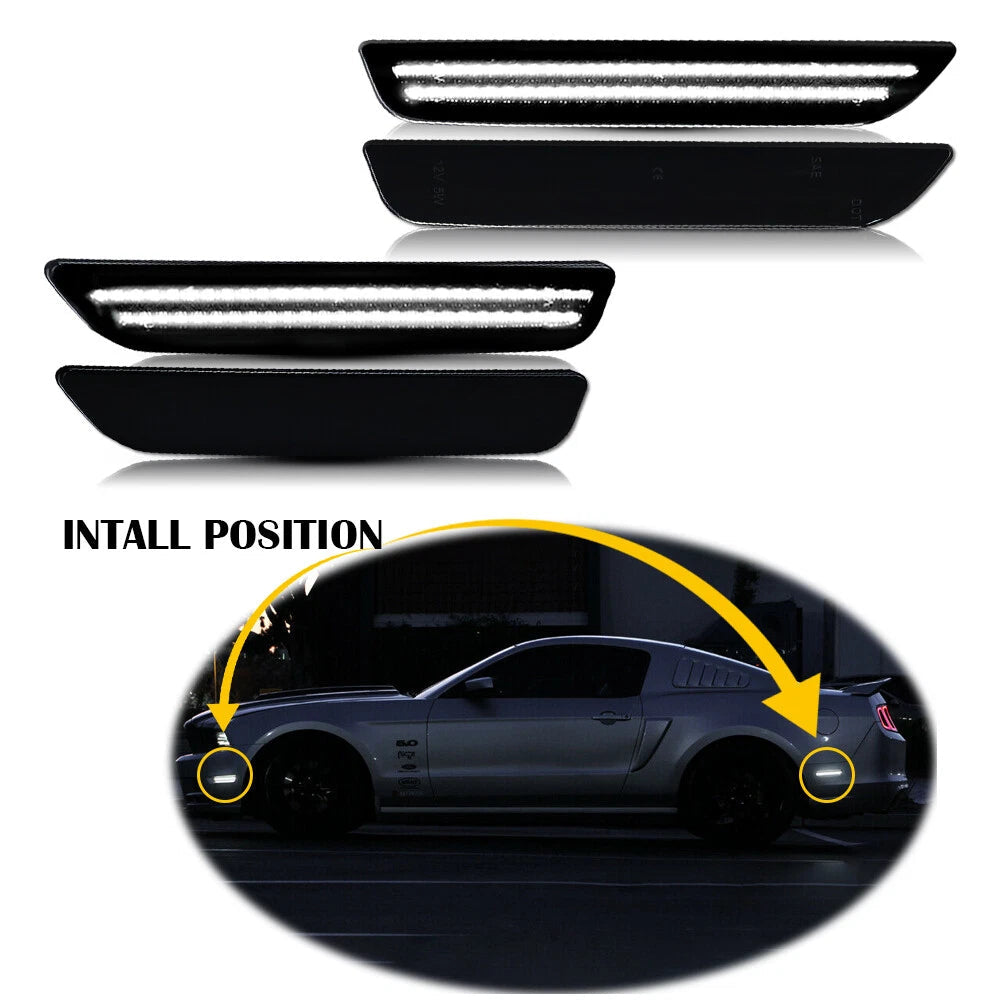 4pcs for 10-14 Ford Mustang Side Marker Light White LED Front + Rear Bumper Lamp 6B93BC-57