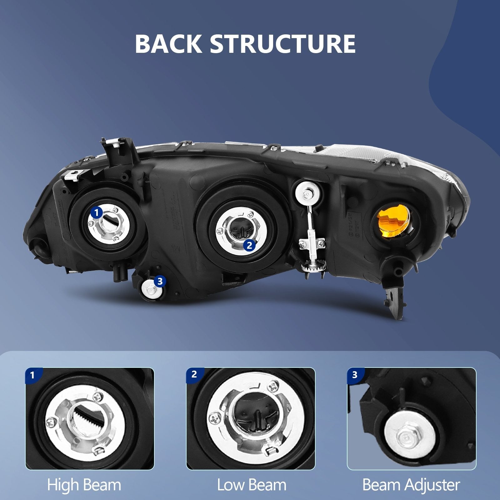 Pair Headlights Assembly For 2006-2011 Honda Civic 1.3L 1.8L 2.0L Black Amber 6B93BC-57