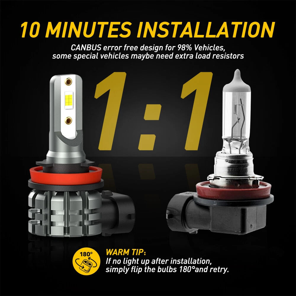2X AUXITO H11 H16 H8 LED Fog Driving Light 6000K Super Bright Bulb DRL White L3A AUXITO
