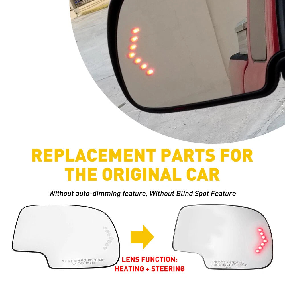 Pair Side Mirror Glass Heated w/ Turn Signal & Left Right for Chevy GMC Cadillac 6B93BC-57