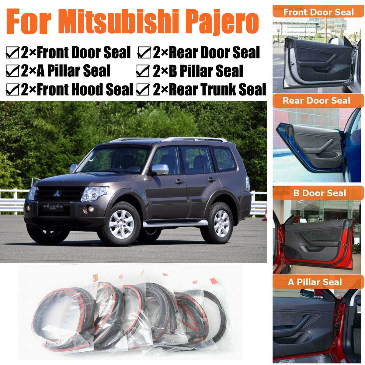 Door Rubber Seal Strips Weather Draft Noise Reduction Kit For Mitsubishi Montero