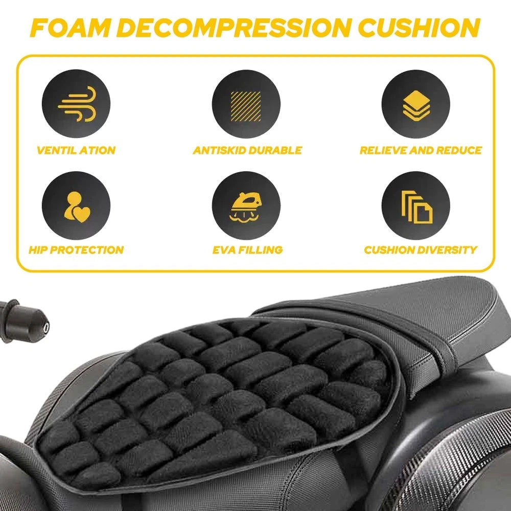 Black Lycra Comfort Gel Seat Cushion Cover Shock Absorb Pad Fits For Motorcycle 6B93BC-57