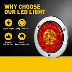 2x 4" Red/Amber Round 16 LED Truck Trailer Brake RV Stop Turn Signal Tail Lights 6B93BC-57