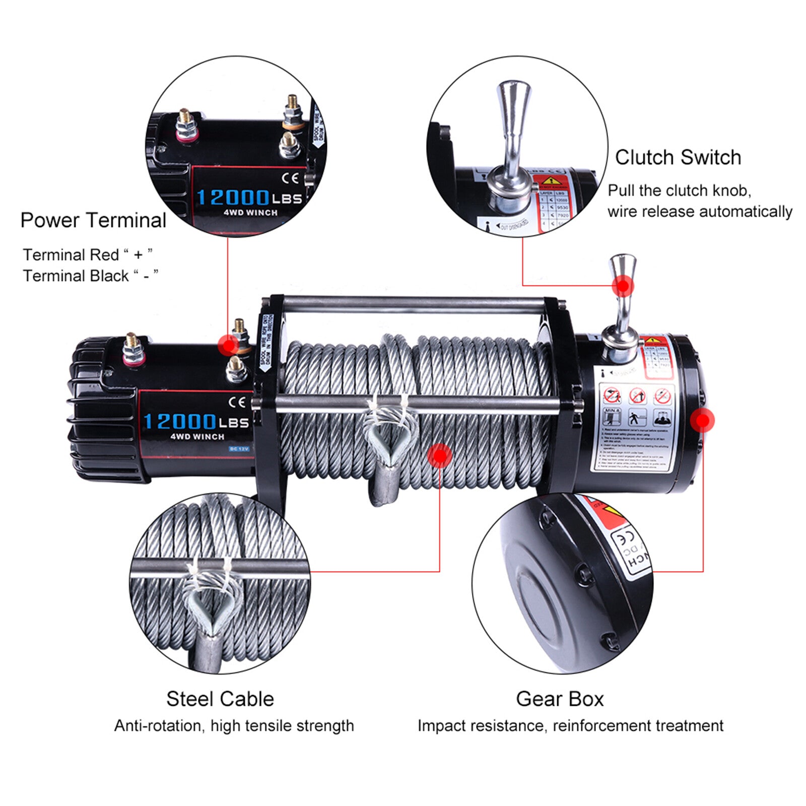 ECCPP 12000LBS Steel Rope Off Road 4WD 12V Electric Winch Towing For 81-18 Jeep KOEEP