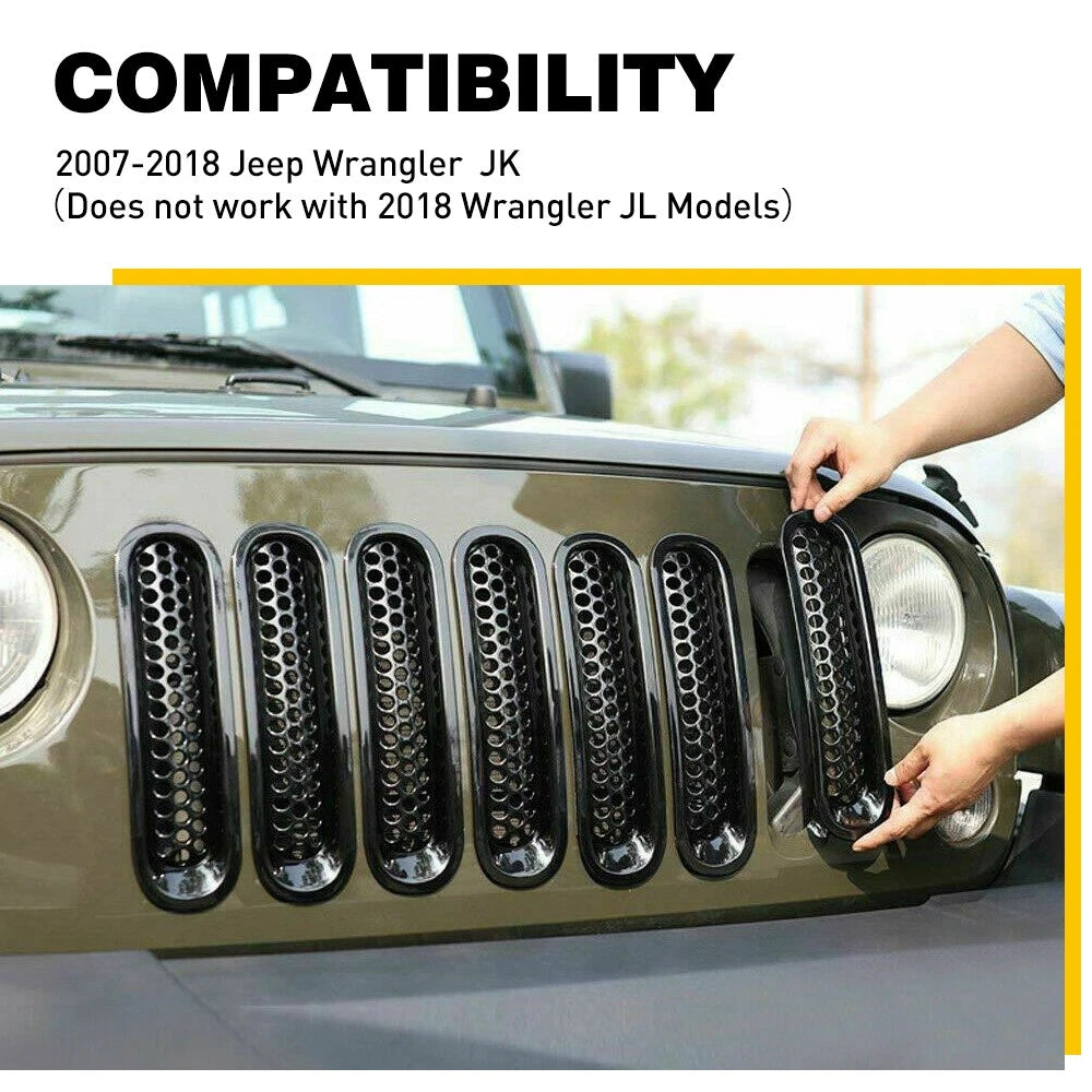 7PCS Front Grille Mesh Inserts Accessories For Jeep Wrangler JK JKU 2007-2018 EA 6B93BC-57
