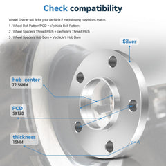 4Pcs (15mm & 20mm) Hub Centric Wheel Spacers 5x120 W/ 12x1.5 Cone Seat For BMW 6B93BC-57