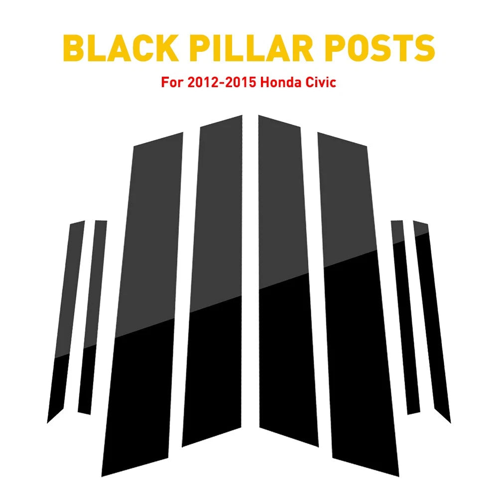 Black Pillar Posts 8pcs Set Cover Door Window Trim For Honda Civic 12-15 4dr EOA 6B93BC-57