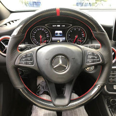 5D Carbon Fiber&Hole Leather Steering Wheel Stitch-on Wrap Cover For Benz C300