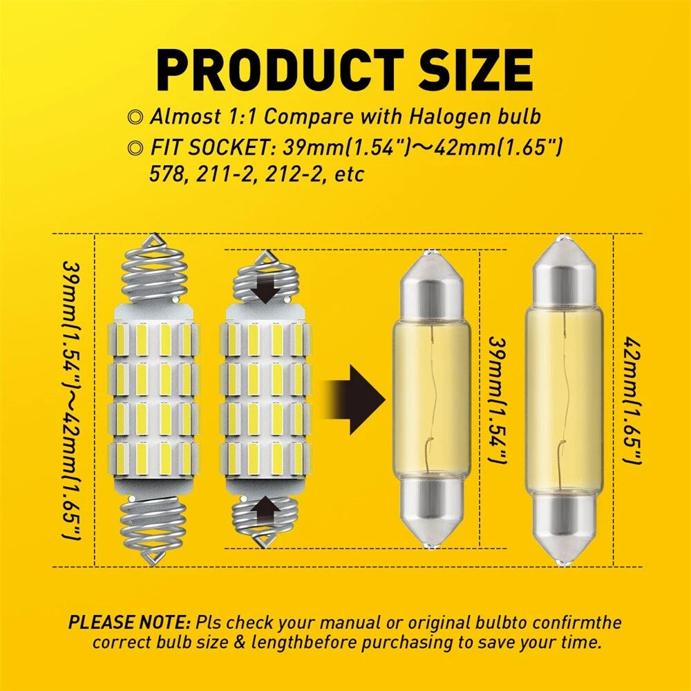 AUXITO CANBUS 42MM 211-2 212-2 578 LED Interior Map Light Bulb 6500K 24SMD EOA AUXITO