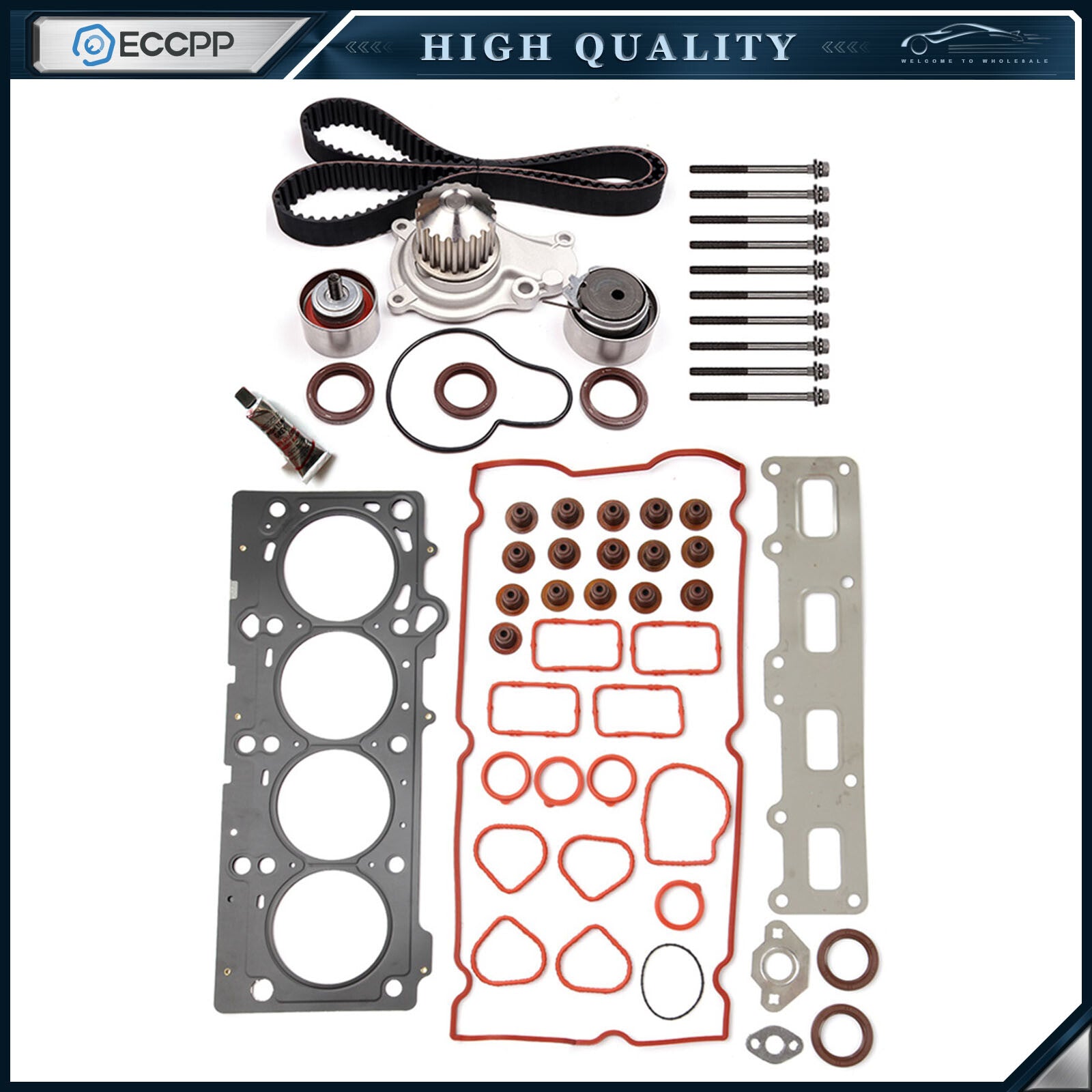 For 03-09 Chrysler PT Cruiser Jeep 2.4 Head Bolts set Timing Belt Water Pump Kit 6B93BC-57
