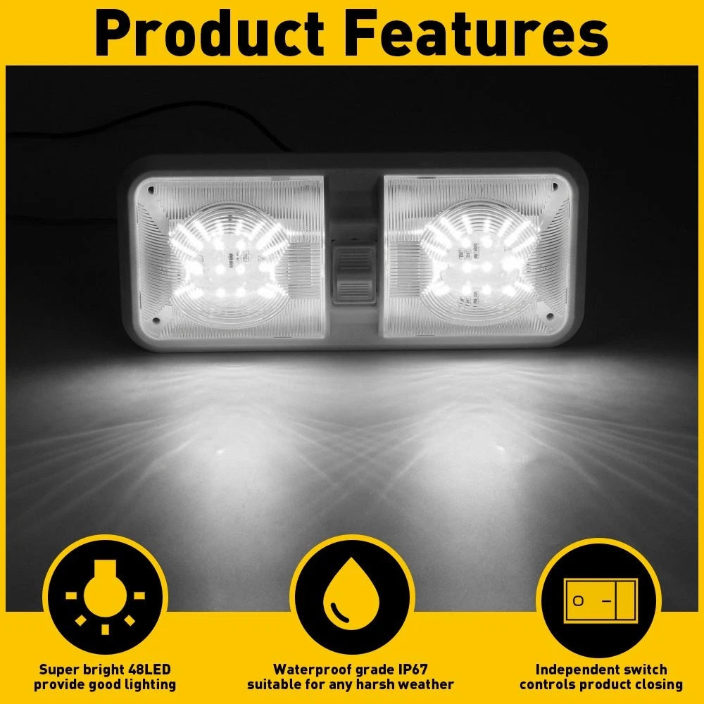 Universal LED Car Vehicle Interior DOUBLE Dome Light Roof Ceiling Lamp White 12V 6B93BC-57