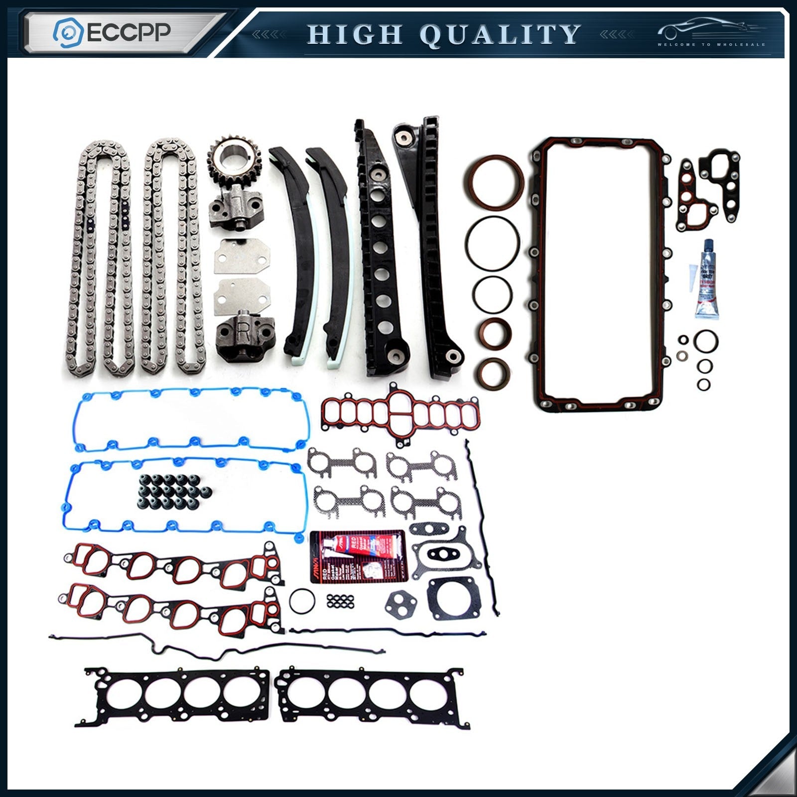 Full Gasket Set Timing Chain Kit For 98 Ford E-150 Econoline Club Wagon 5.4L V8 6B93BC-57