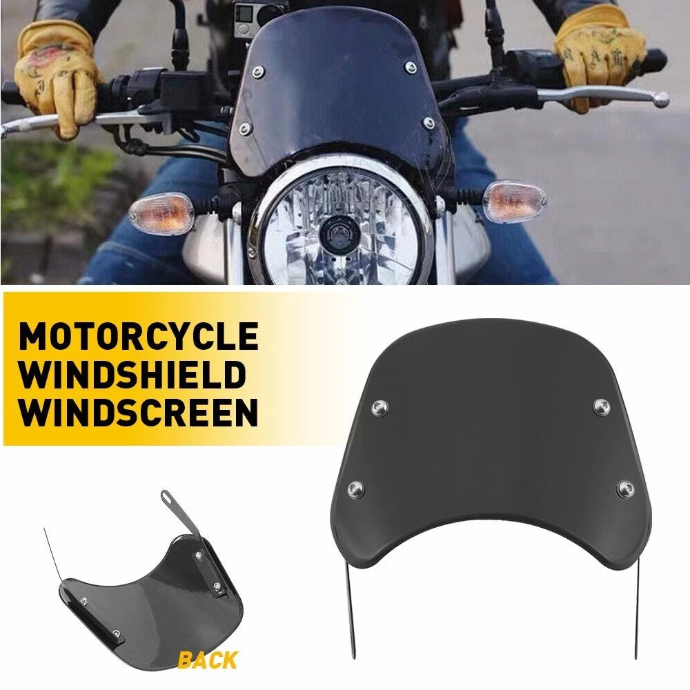 Motorcycle ABS Black Universal Windshield for 5-7" Round Headlight Cafe Racer US 6B93BC-57