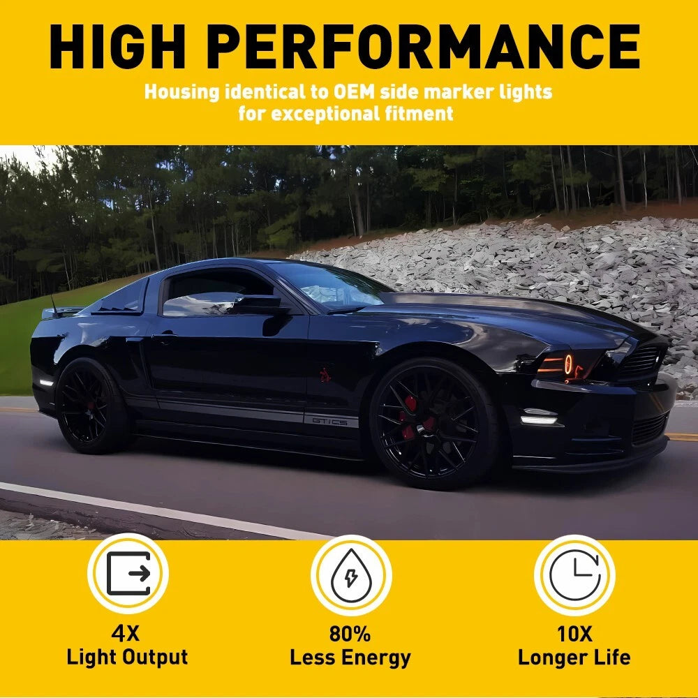 For 2010-14 Ford Mustang LED White Side Marker Light Lens Clear Front Rear 4pcs 6B93BC-57