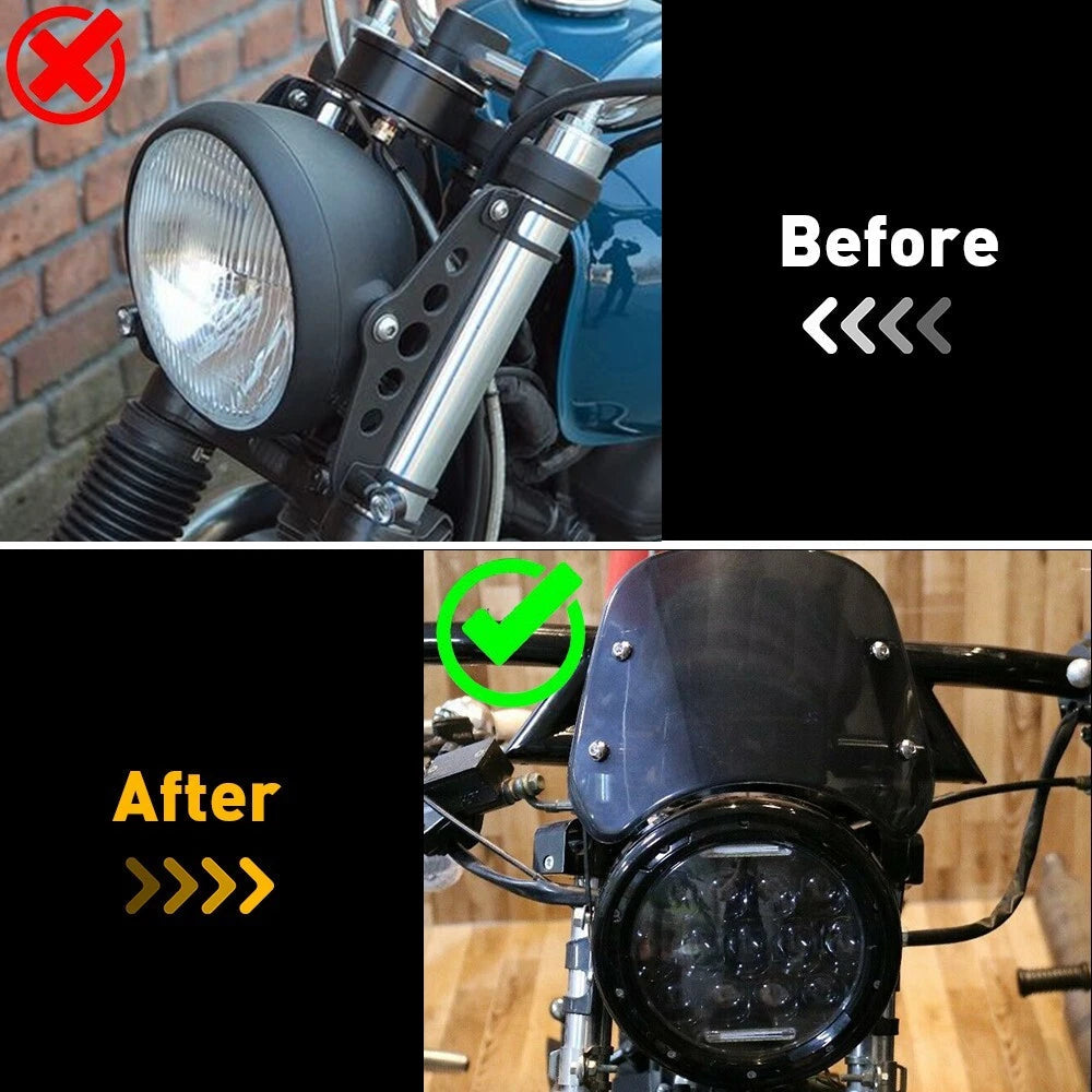 Universal Motorcycle Headlight Fairing Windscreen Windshield 5-7'' Round Black 6B93BC-57