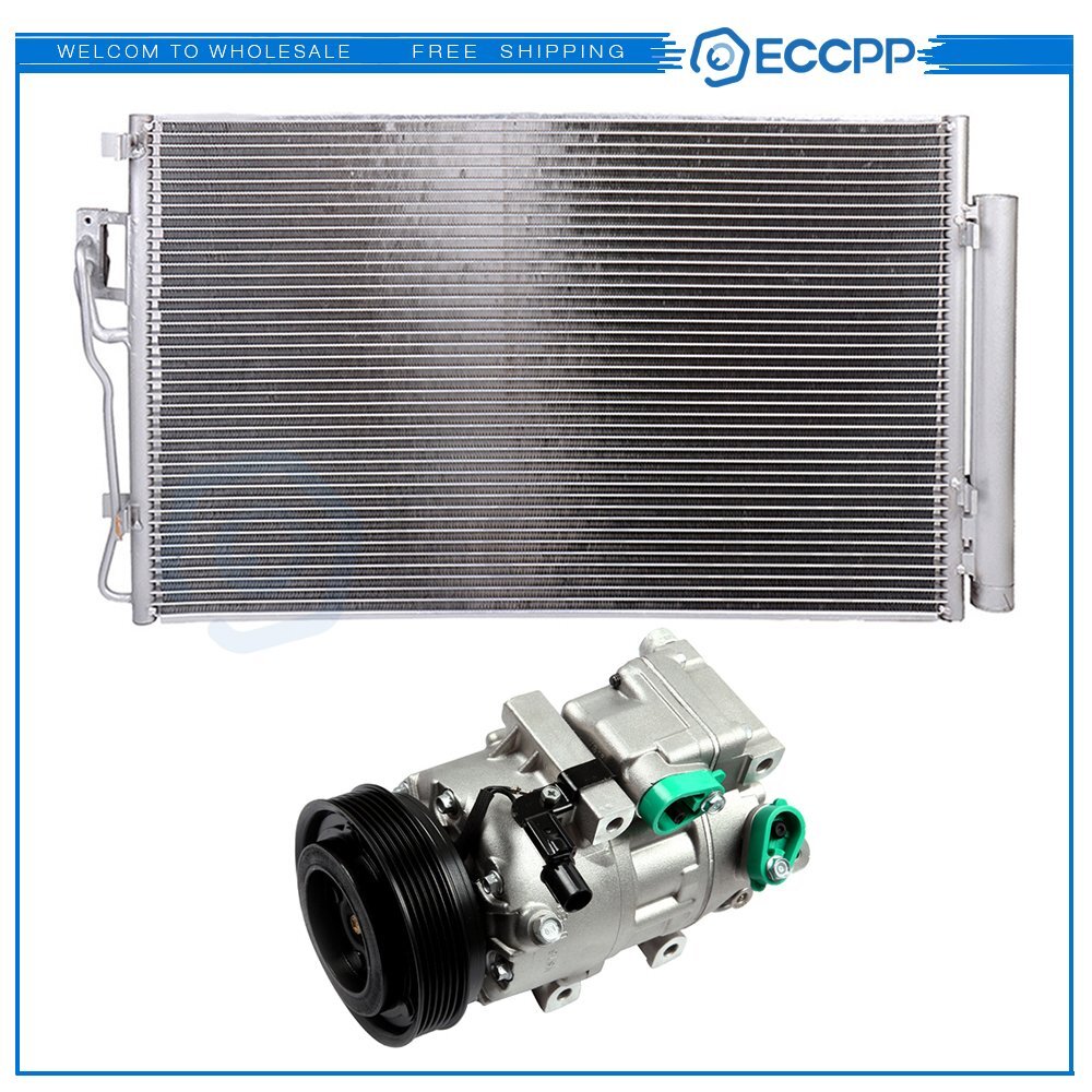 AC Condenser & AC Compressor Cooling Kit For 11-12 Hyundai Santa Fe Kia Sorento 6B93BC-57