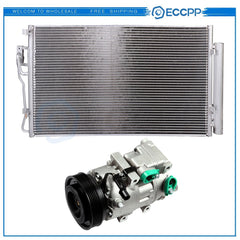 AC Condenser & AC Compressor Cooling Kit For 11-12 Hyundai Santa Fe Kia Sorento 6B93BC-57