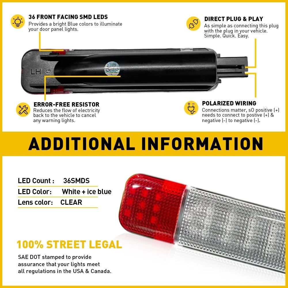 For Chevy GMC C/K 1500 2500 3500 Pickup 1997-00 LED Door Panel Courtesy Lights A 6B93BC-57