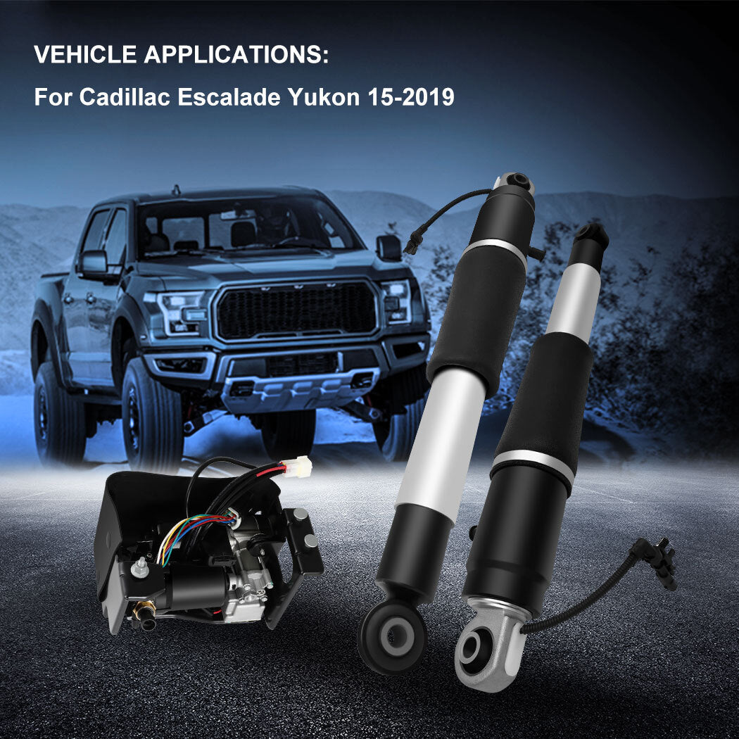 3PCS Rear Air Suspension shock + Compressor For Cadillac Escalade Yukon 15-2019 6B93BC-57