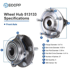 1Pc Wheel Hub Bearing Front AWD For Mitsubishi 3000GT Lancer Evolution NON-ABS 6B93BC-57