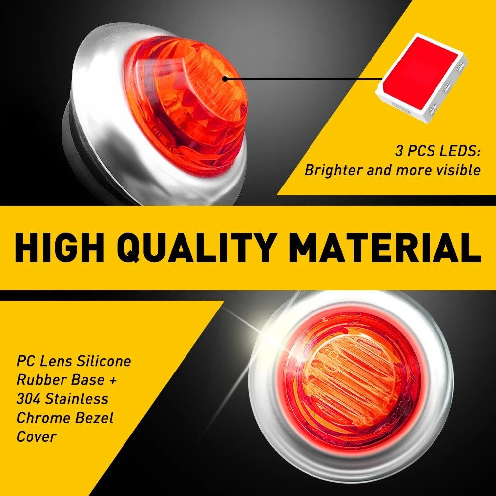 40X 3/4" Amber Red Side LED Marker Light With Base Stailness for Truck Trailer 6B93BC-57