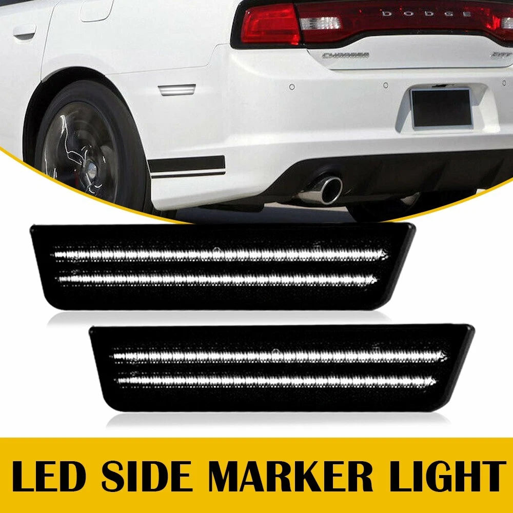 For 2011-2014 Dodge Charger White LED Smoked Rear Fender Side Marker Lights Lamp 6B93BC-57