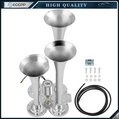 For Van Train Car Boat Semi Truck Air Horn with Electric Air Valve 12V 4 Trumpet 6B93BC-57