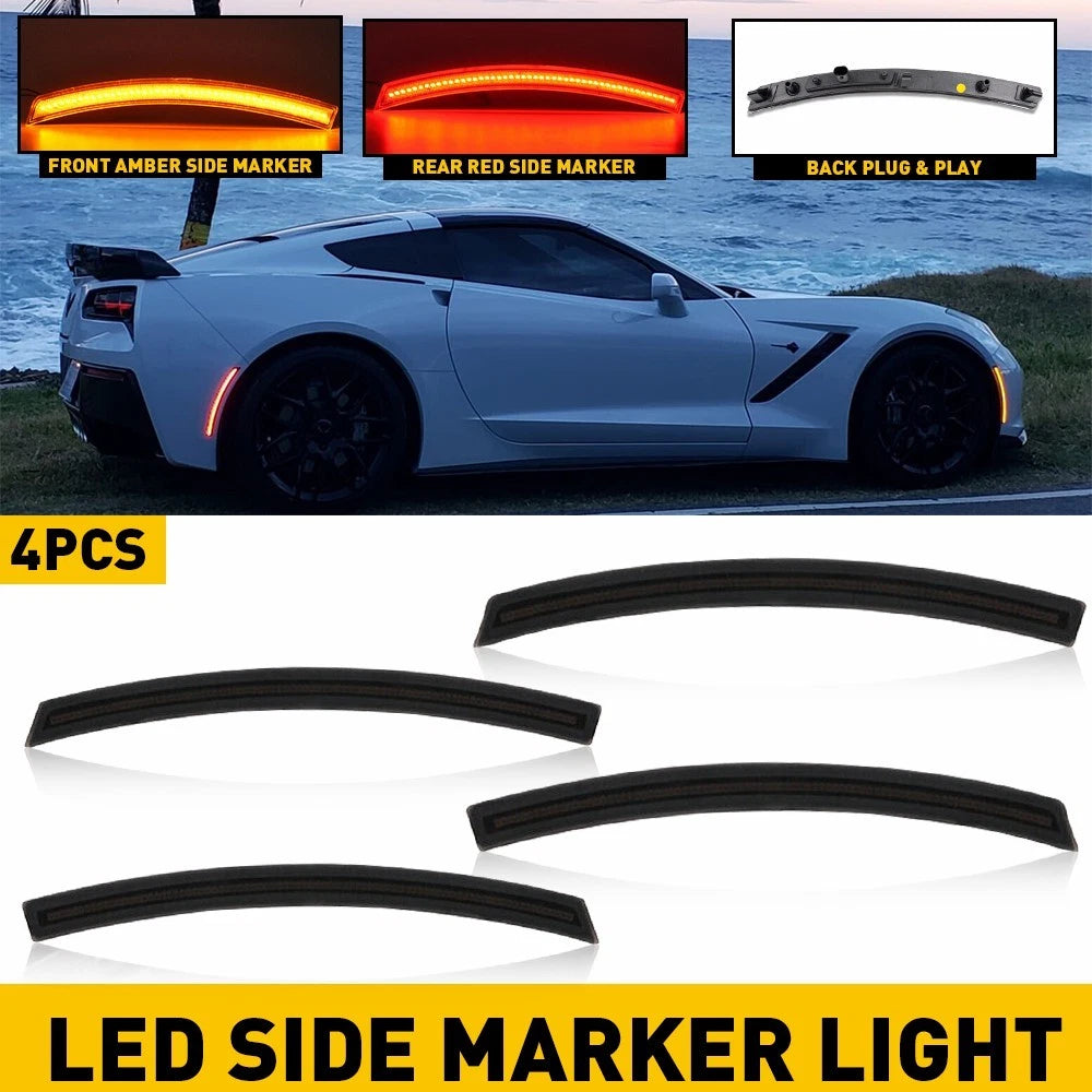 4PC For Chevy Corvette C7 14-19 LED Side Marker Bumper Reflector Lamp Smoked EOA 6B93BC-57