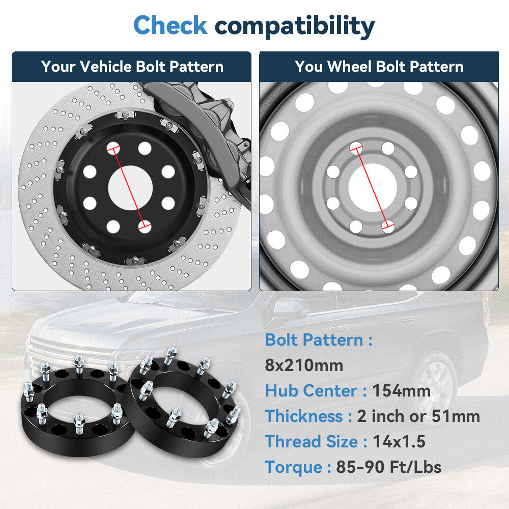 4 Pcs 2" 8x210 Wheel Spacers For 2011-2024 Chevrolet Silverado 3500 HD DRW Only 6B93BC-57