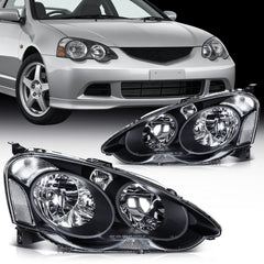 Pair Kit Halogen Headlights Assembly For 2002-2004 Acura RSX 2.0L Black 6B93BC-57