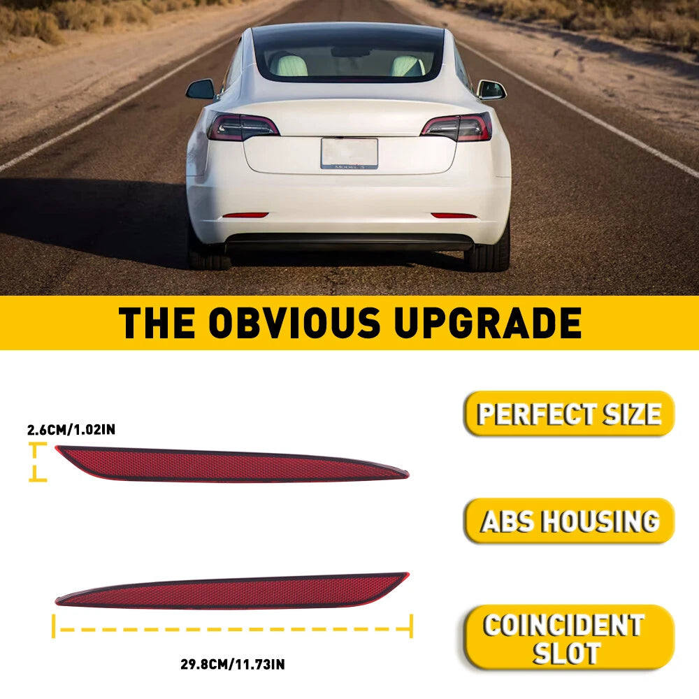 Fits 2017-2023 Model Tesla 3 Rear Bumper Reflector Lights Cover LH+RH Red AUXITO AUXITO