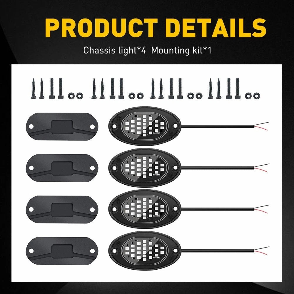 Red 4 Pods LED Rock Lights For JEEP Offroad Car Truck ATV Boat Underbody Light A 6B93BC-57