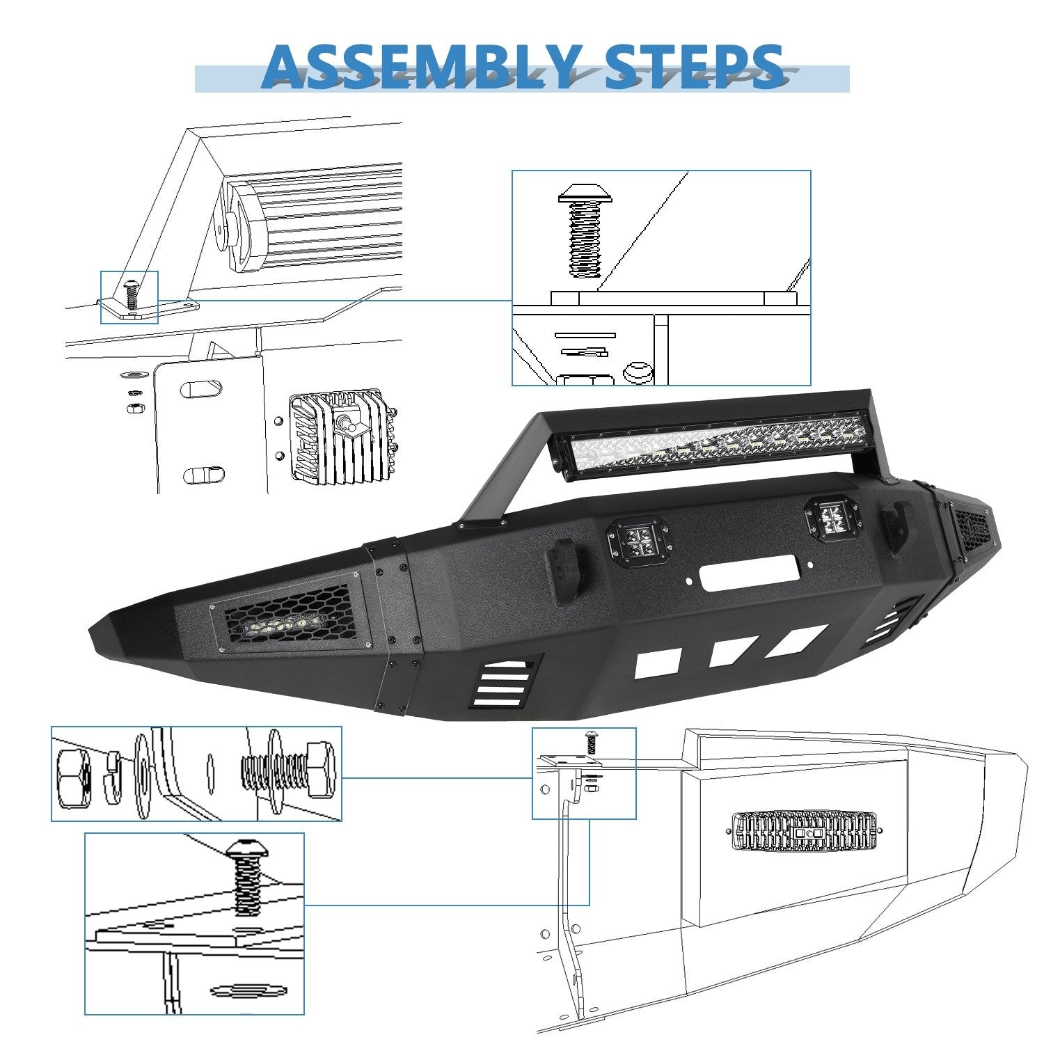 Powder Coated Front Bumper Assembly w/ Lights for 2009-2014 Ford F150 SVT Raptor KOEEP