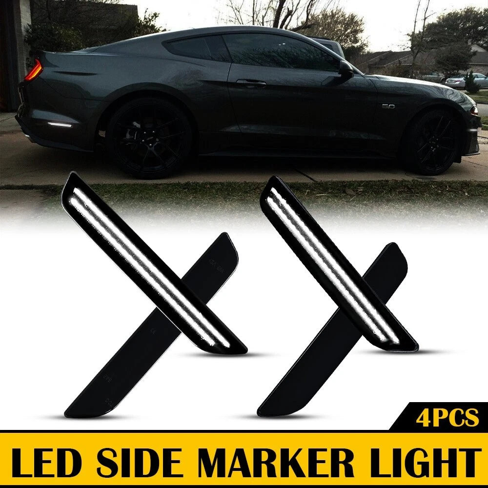 4PCS Front+Rear Marker Side LED Light Lamp White For Smoked Ford Mustang 10-14 6B93BC-57
