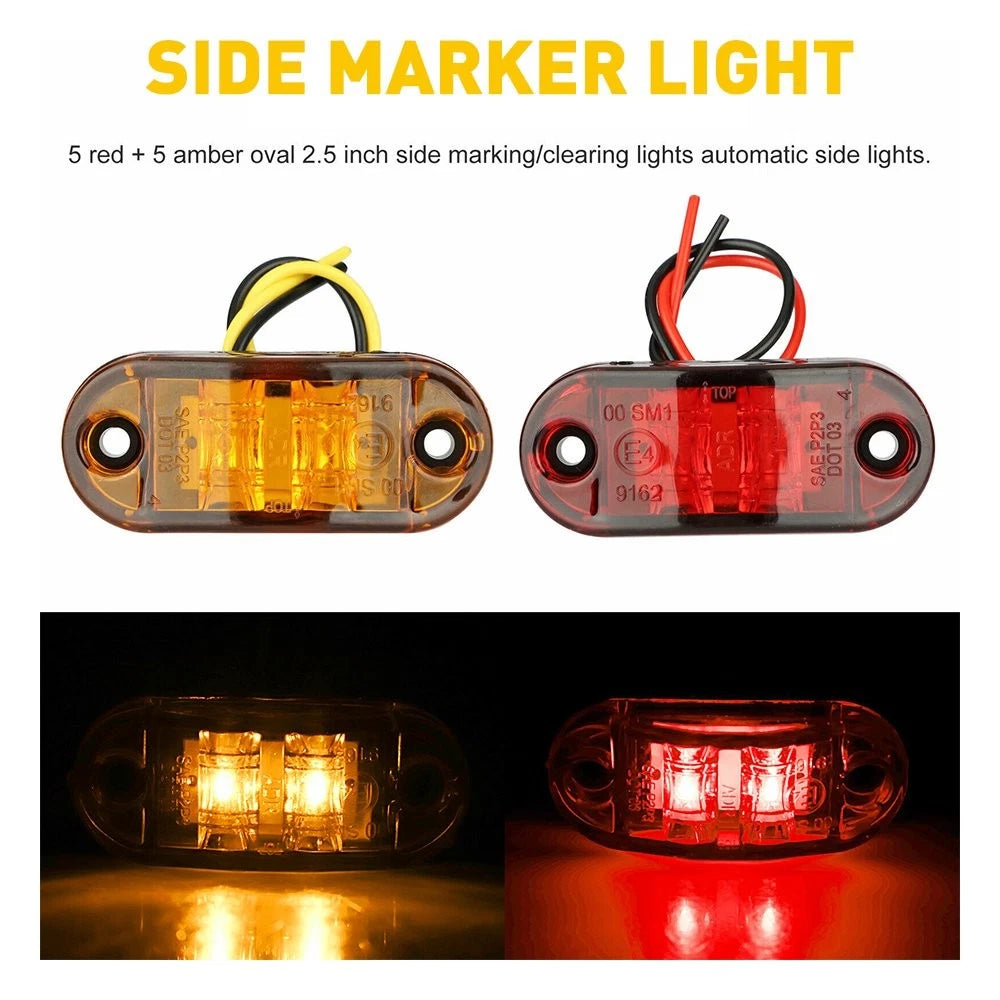 10pcs LED Side Marker Lights Oval Truck Trailer Clearance Lamp Amber + Red EOA 6B93BC-57