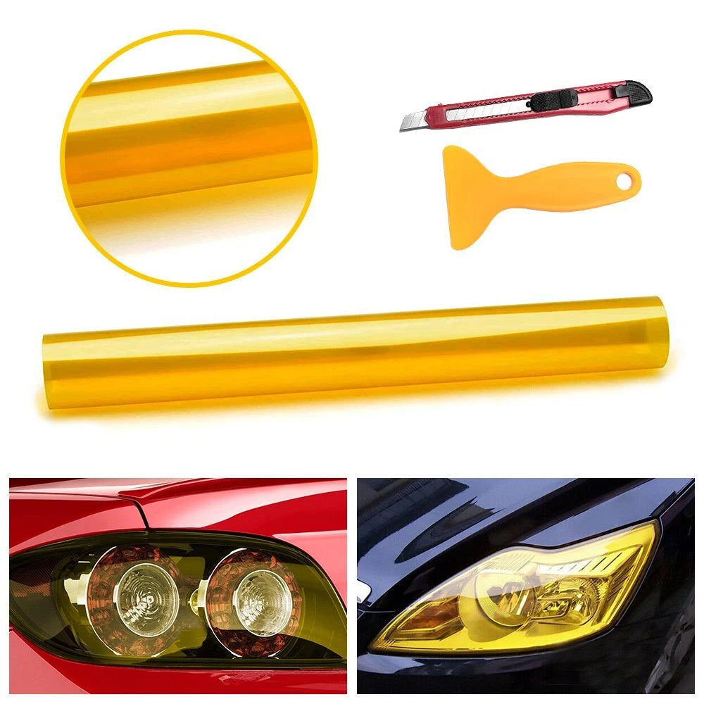 12"X 72" Gloss Golden Yellow Smoke Headlight Fog Taillight Tint Film Vinyl EOA 6B93BC-57
