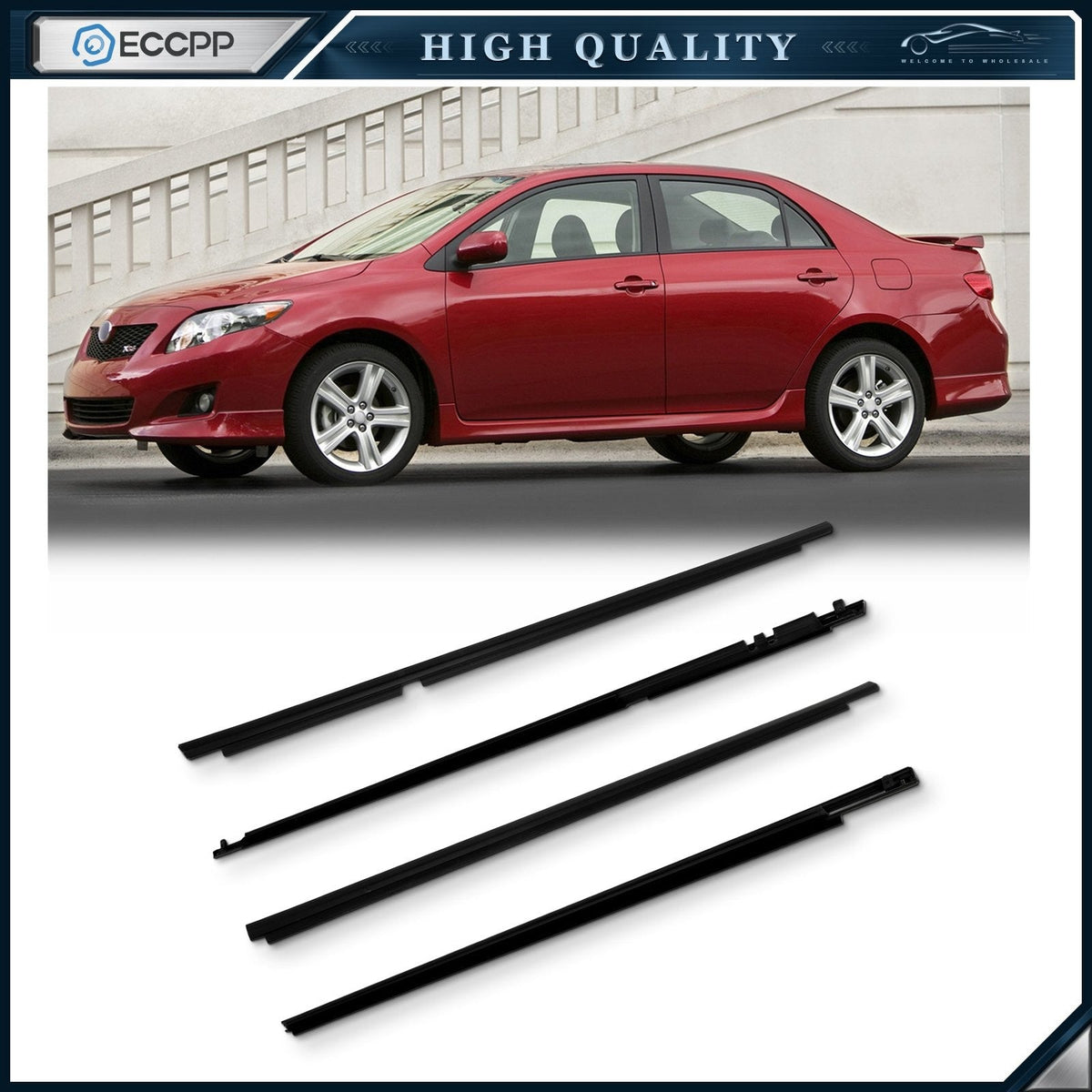 For 2009 2010-2012 Toyota for Corolla Door Window Seal Belt Molding Front & Rear KOEEP