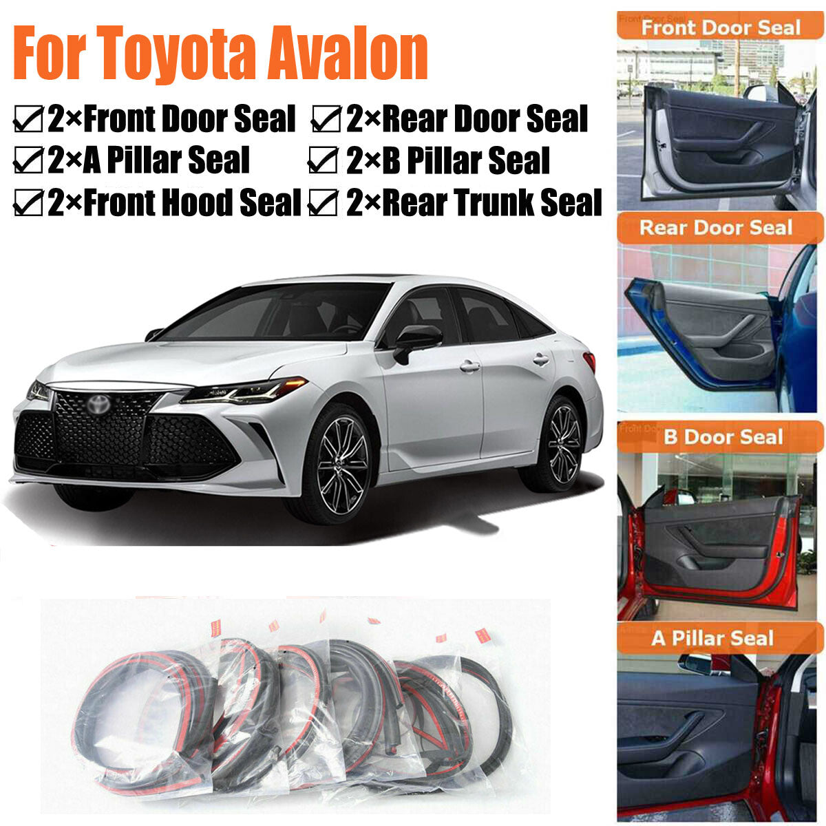 Door Rubber Seal Strips Weather Draft Wind Noise Reduction Kit For Toyota Avalon