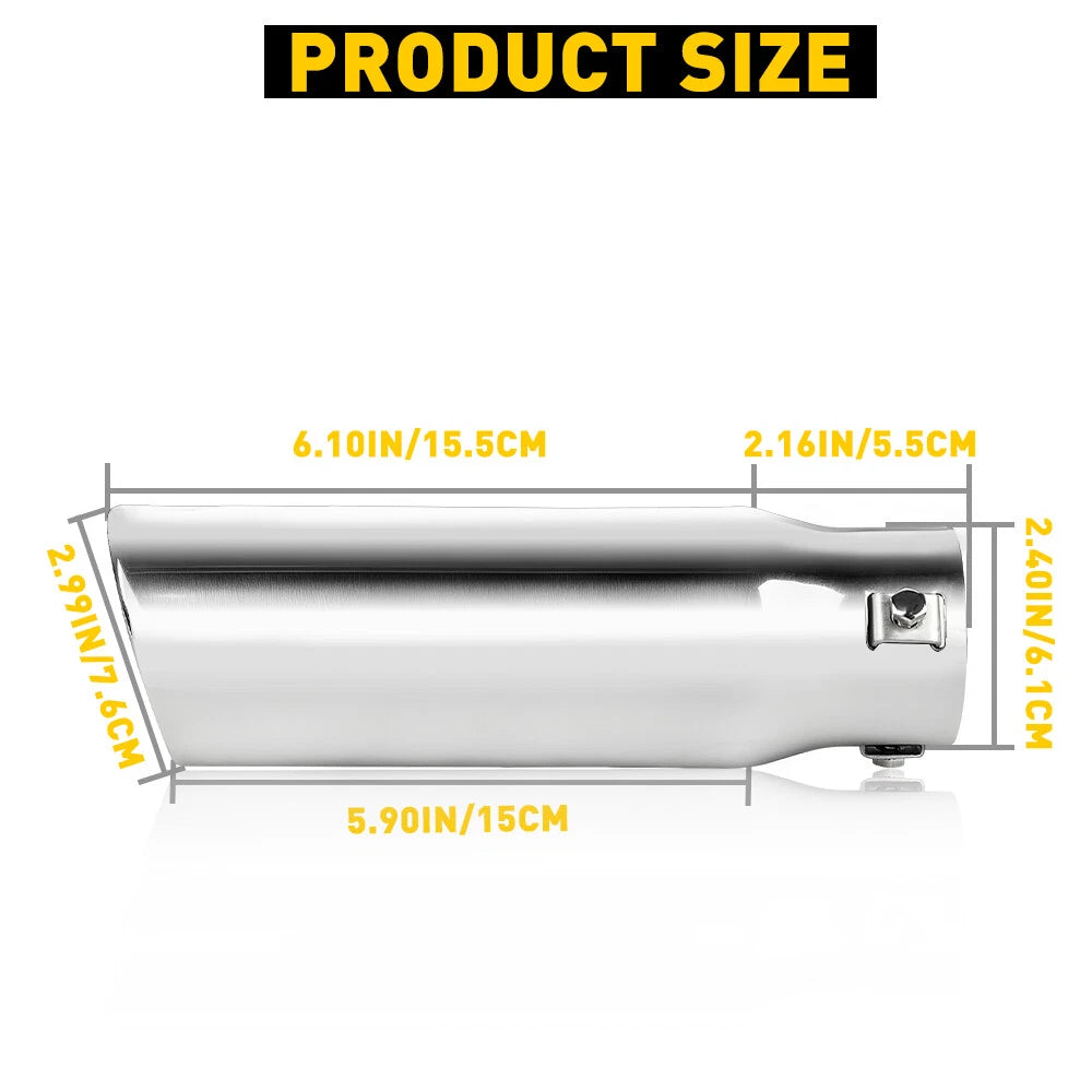 Car Tip Exhaust 2.5'' Inlet 3'' Outlet OD Stainless Steel Muffler Pipe Bolt on 6B93BC-57