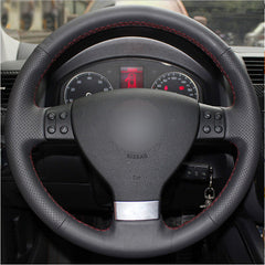 Leather Steering Wheel Hand-stitch on Wrap Cover For VW Golf 5 Mk5 Jetta Tiguan