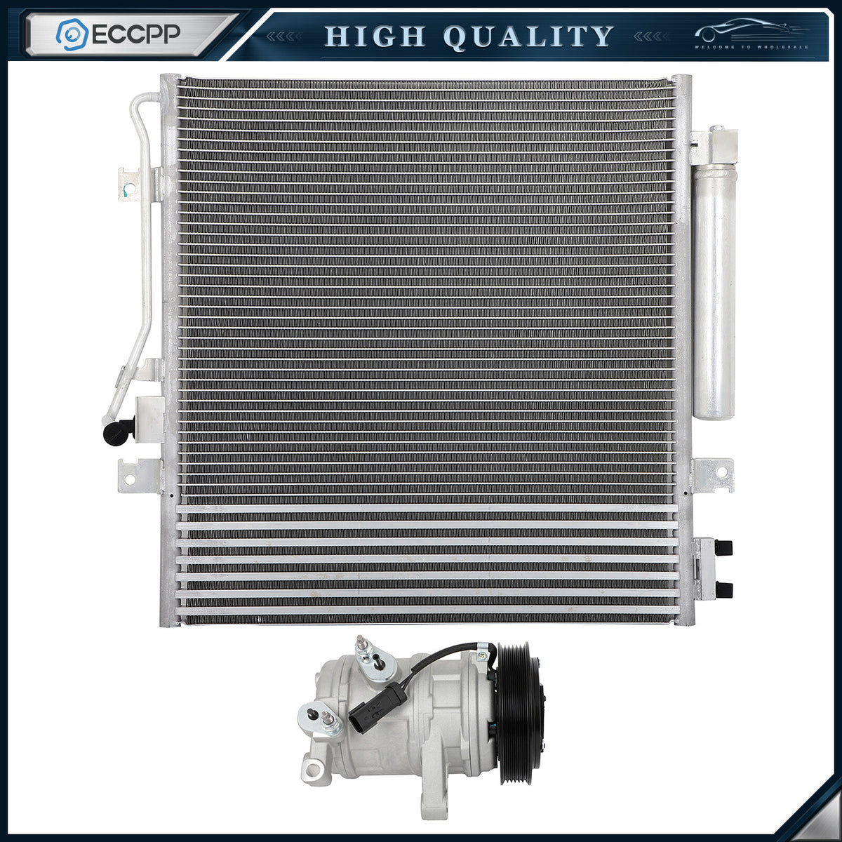 AC Condenser & AC Compressor Cooling Kit For 07-08 Dodge Nitro 2008 Jeep Liberty