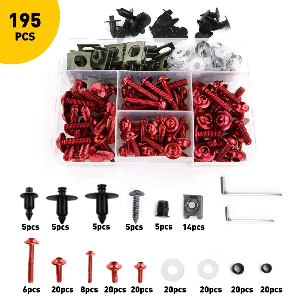 RED Complete Fairing Bolt Kit Body Screws Fit for Kawasaki Ninja ZX6R EX250 250R 6B93BC-57