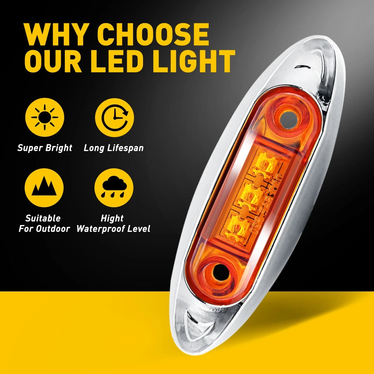 20x Amber 4" 3-LED Marker Side Clearance Lights RV Truck Trailer Waterproof 12V 6B93BC-57